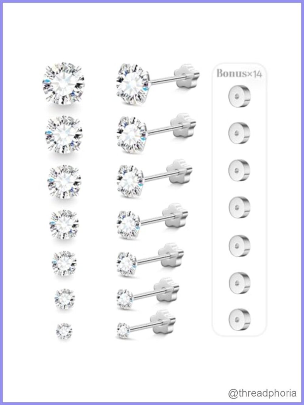 7 Pairs 20G Flat Back Stud Earrings Hypoallergenic Surgical Steel Set